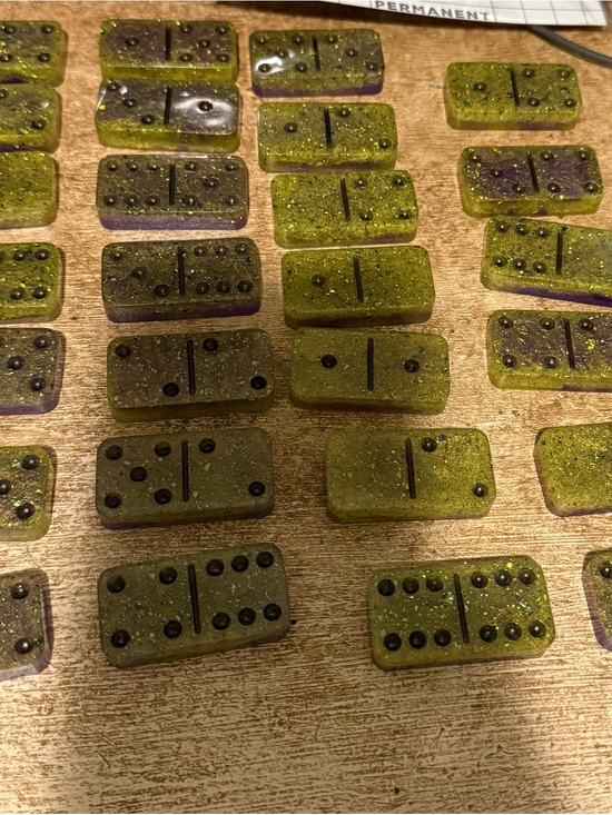 Other - Handmade Glitter Resin Domino Set - Olive Green